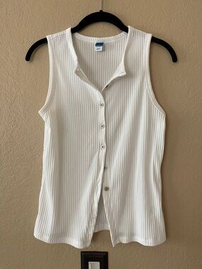 Old Navy White Ribbed Button-Down Tank Top